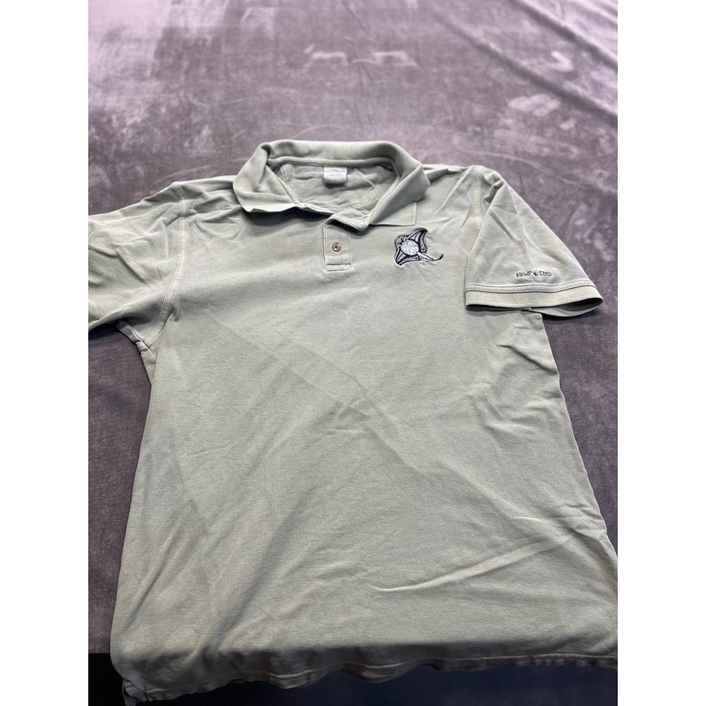 Crazy Shirts Hawaii Men L Hemp Dyed Peruvian Cotton Stingray Polo Shirt Green